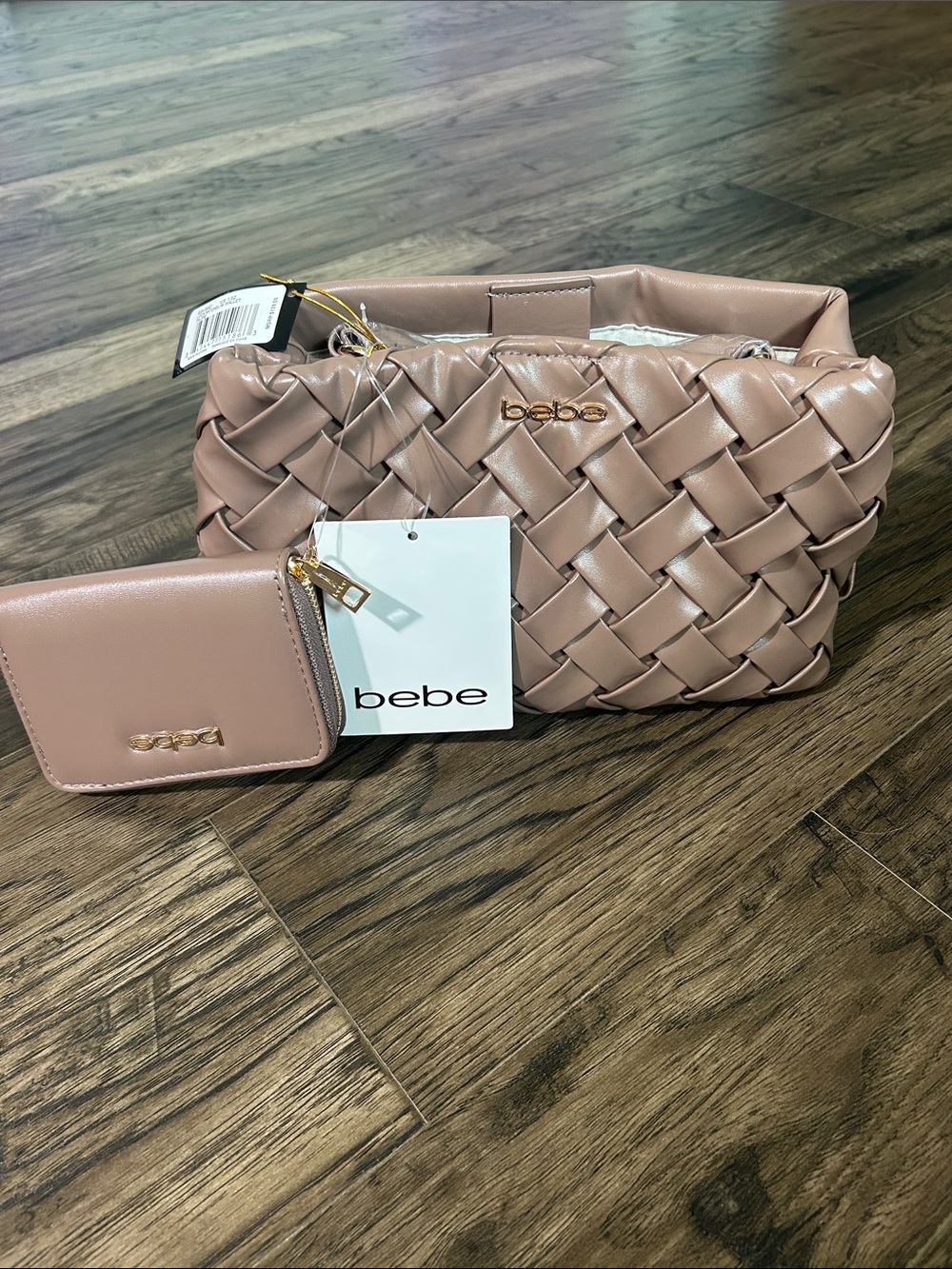 bebe luca satchel with wallet taupe Woven Mini Crossbody with Matching Wallet